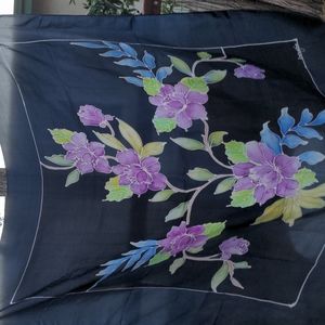Beautiful Blue Floral Hand Painted Silk Scarf